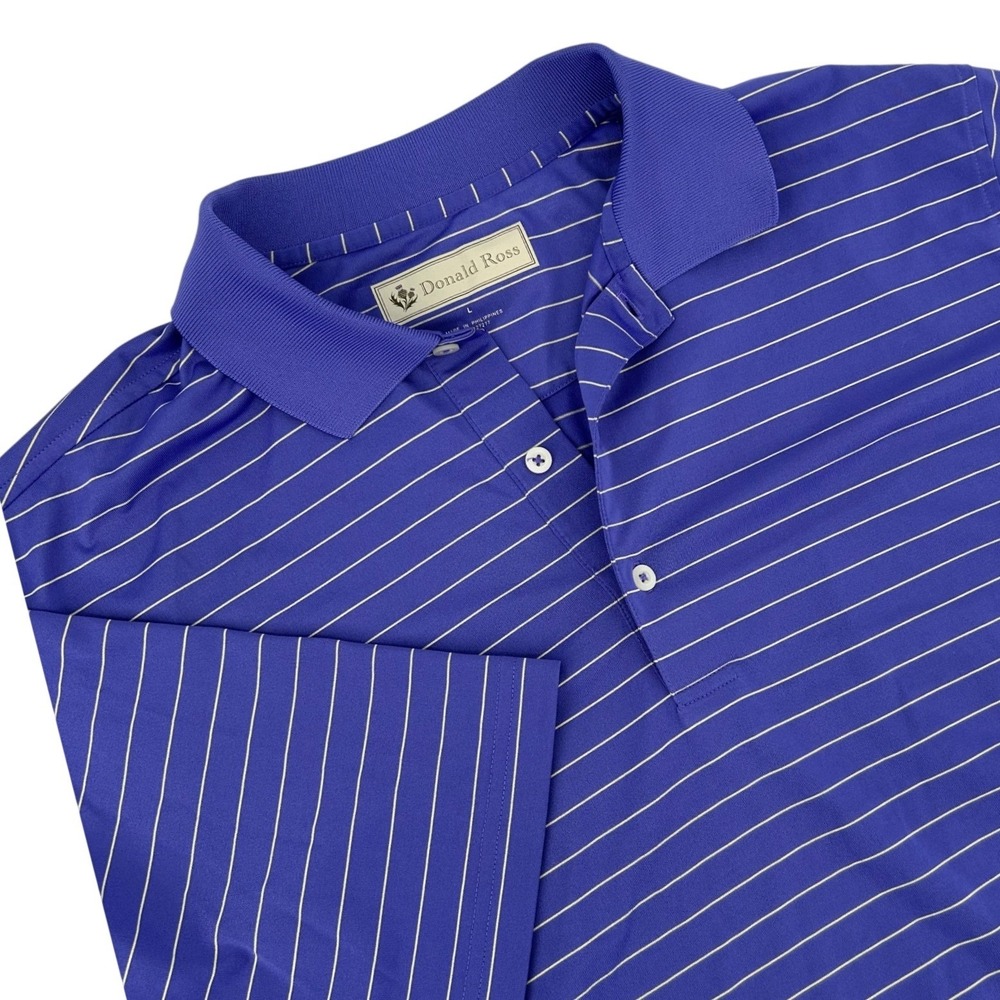 Donald Ross Mens Large Purple Striped Performance Golf Polo Shirt Short Sleeve